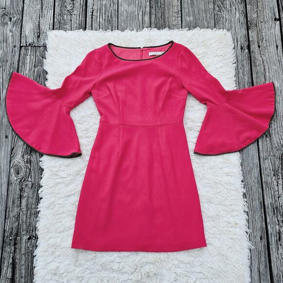 Pink Trina Turk Dress Bromely Size 2 Bright Stretch Flare Bell Sleeve Crop - Picture 10 of 10